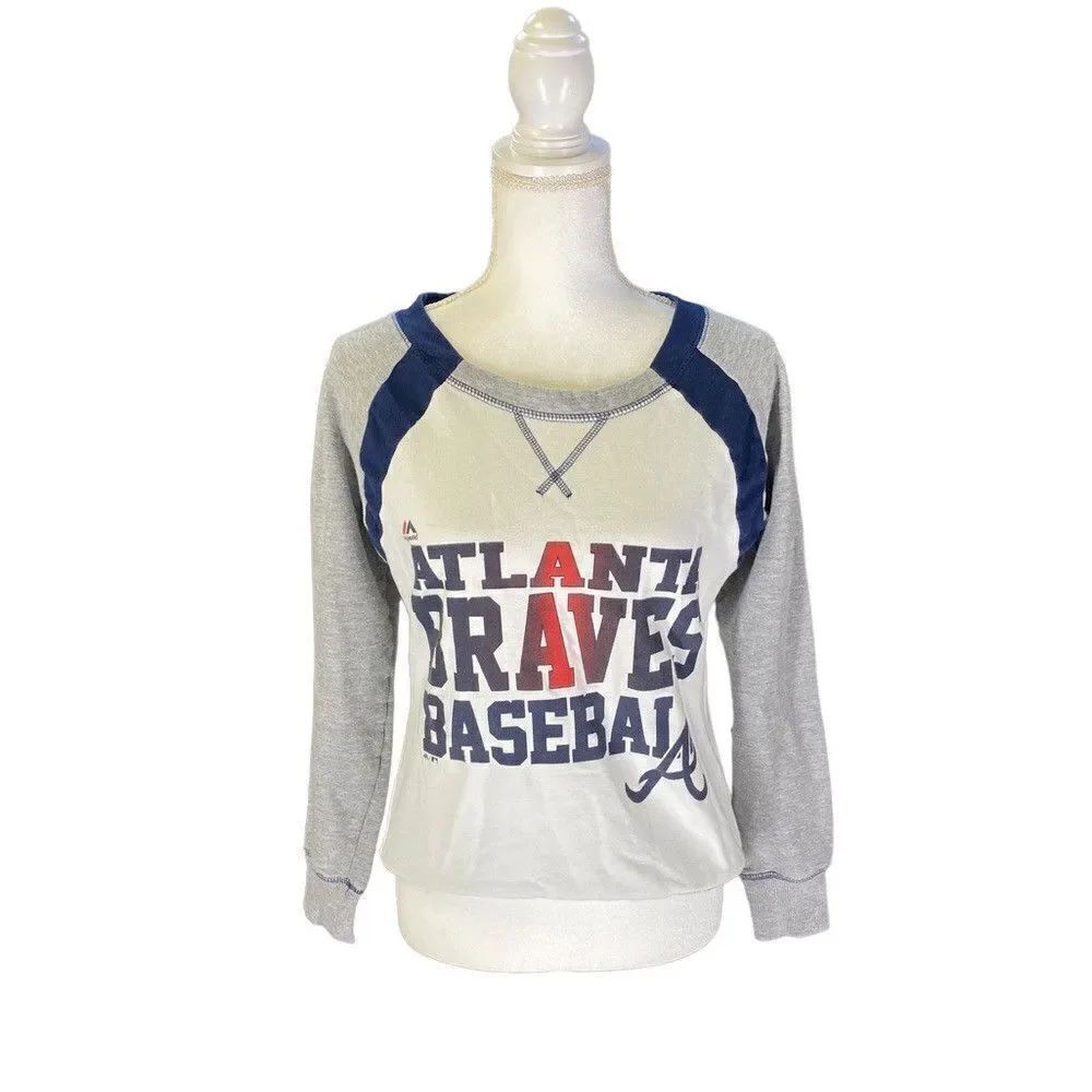 Majestic Fan Fashion Women’s Atlanta Braves Wide Crewneck Sweatshirt Size Small